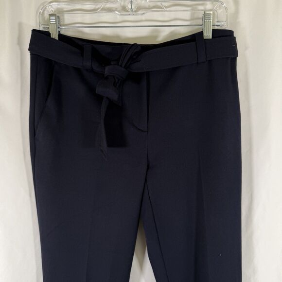 Loft Dress Pants Women's Petite 4 Blue Tie Waist Cuffed Hem Zip Button Slim Leg - Picture 2 of 12